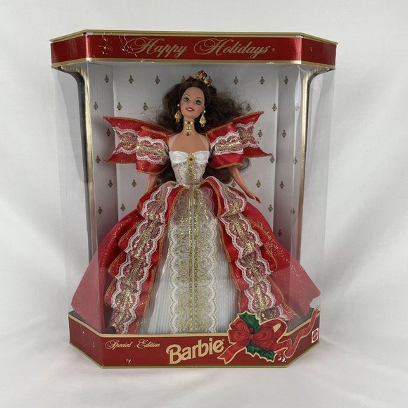 Barbie 1997 Special Edition 10th Anniversary Happy Holidays Red Dress Brunette - Picture 3 of 7